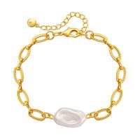 Messing Armbånd, med Shell Pearl, med 2.36inch extender kæde, 18K forgyldt, mode smykker & for kvinde, gylden, nikkel, bly & cadmium fri, 11mm, Længde Ca. 6.49 inch, Solgt af PC