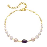 Brass Anklet with Shell Pearl with 2.36inch extender chain 18K gold plated fashion jewelry & for woman golden nickel lead & cadmium free Length Approx 8.66 Inch Sold By PC