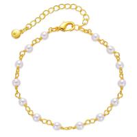 Brass Bracelet & Bangle, with Shell Pearl, with 2.36inch extender chain, 18K gold plated, fashion jewelry & for woman, golden, nickel, lead & cadmium free, Length:Approx 6.69 Inch, Sold By PC