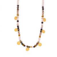 Titanium Steel Necklace with Glass Beads & Natural Stone with 2.76inch extender chain fashion jewelry & for woman golden 3mm Length Approx 14.96 Inch Sold By PC