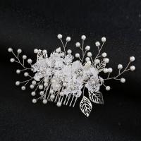 Decorative Hair Combs Zinc Alloy with Lace & Plastic Pearl fashion jewelry & for woman & with rhinestone silver color nickel lead & cadmium free Sold By PC