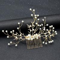 Dekorativní Hair Combs, Zinek, s Plastové Pearl, módní šperky & pro ženy & s drahokamu, zlatý, nikl, olovo a kadmium zdarma, 140x100mm, Prodáno By PC