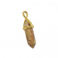 Gemstone Pendants Jewelry Natural Stone with Brass Conical gold color plated DIY 9x27-30mm Sold By PC