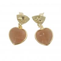 Brass Drop Earring with Natural Stone Heart gold color plated fashion jewelry & for woman nickel lead & cadmium free Sold By Pair