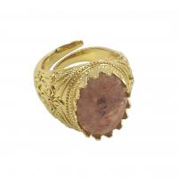 Gemstone Finger Ring, cobre, with Pedra natural, cromado de cor dourada, joias de moda & para mulher, Mais cores pare escolha, níquel, chumbo e cádmio livre, 13x18mm, tamanho:8, vendido por PC