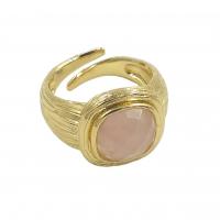 Gemstone Finger Ring, cobre, with Pedra natural, cromado de cor dourada, joias de moda & para mulher, Mais cores pare escolha, níquel, chumbo e cádmio livre, 12x12mm, tamanho:8, vendido por PC