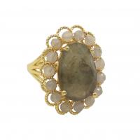 Gemstone Finger Ring, cobre, with Pedra natural, cromado de cor dourada, joias de moda & para mulher, Mais cores pare escolha, níquel, chumbo e cádmio livre, 3x3mm,13x19mm, tamanho:8, vendido por PC
