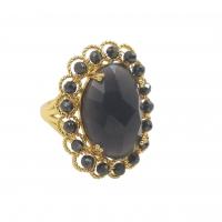 Gemstone Finger Ring, cobre, with Pedra natural, cromado de cor dourada, joias de moda & para mulher, Mais cores pare escolha, níquel, chumbo e cádmio livre, 3x3mm,15x22mm, tamanho:8, vendido por PC