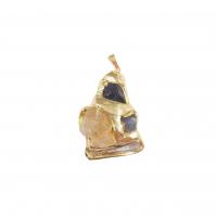 Gemstone Pendants Jewelry, Brass, with Gemstone, gold color plated, DIY, mixed colors, nickel, lead & cadmium free, 35x52mm, Sold By PC
