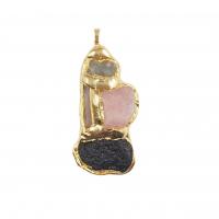 Gemstone Pendants Jewelry, Brass, with Gemstone, gold color plated, DIY, mixed colors, nickel, lead & cadmium free, 32x67mm, Sold By PC