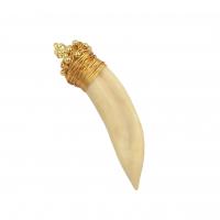 Bijoux pendentifs en laiton, avec dogteeth naturel, Placage de couleur d'or, DIY, protéger l'environnement, sans nickel, plomb et cadmium, 3mm,18-21x55-65mm, Vendu par PC