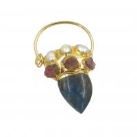 Bijoux pendentifs en laiton, avec Labradorite & perle & tourmaline, Placage de couleur d'or, DIY, 42-43x68-76mm, Vendu par PC