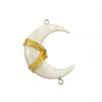 Shell Connector, with Brass, Moon, gold color plated, DIY & 1/1 loop, more colors for choice, 32x35mm, Sold By PC