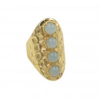 Gemstone Finger Ring, cobre, with Pedra natural, cromado de cor dourada, joias de moda & para mulher, Mais cores pare escolha, níquel, chumbo e cádmio livre, 6x6mm, tamanho:7, vendido por PC