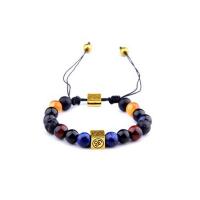 Tibetan Style Bracelet, with Lapis Lazuli & Lava & Tiger Eye & Black Agate, plated, Adjustable & Unisex, more colors for choice, 8mm, Length:Approx 29 cm, Sold By PC