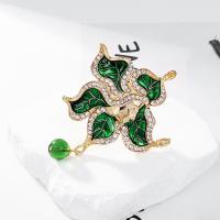 Zinc Alloy Brooches with Glass Leaf plated for woman & with rhinestone green nickel lead & cadmium free Sold By PC