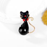 Zinc Alloy Brooches with enamel Cat plated for woman & with rhinestone black nickel lead & cadmium free Sold By PC
