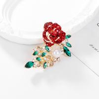 Zinklegierung Broschen, mit Kunststoff Perlen, Rose, plattiert, für Frau & mit Strass, frei von Nickel, Blei & Kadmium, 45x39mm, verkauft von PC