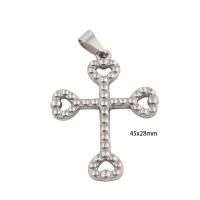 Stainless Steel Cross Pendants, 304 Stainless Steel, Vacuum Ion Plating, DIY, silver color, 45x28x3mm, Hole:Approx 4mm, Sold By PC
