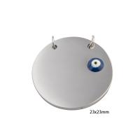 Evil Eye Pendants, 304 Stainless Steel, Vacuum Ion Plating, DIY & enamel & double-hole, silver color, 23x23x2mm, Hole:Approx 3mm, Sold By PC