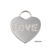 Stainless Steel Heart Pendants, 304 Stainless Steel, Vacuum Ion Plating, DIY, silver color, 28x24x2mm, Hole:Approx 8mm, Sold By PC