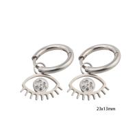 Evil Eye Earrings 304 Stainless Steel Vacuum Ion Plating micro pave cubic zirconia & for woman & enamel silver color Sold By Pair