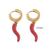 Huggie hoepel Drop Earrings, 304 roestvrij staal, voor vrouw & glazuur, gouden, 37x18x2mm, Verkocht door pair