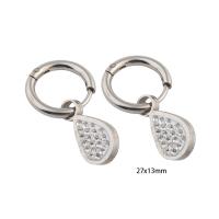 Huggie Hoop Drop Earring, 304 Stainless Steel, Vacuum Ion Plating, micro pave cubic zirconia & for woman & enamel, silver color, 27x13x3mm, Sold By Pair