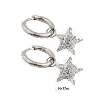 Huggie Hoop Drop Earring, 304 Stainless Steel, Star, Vacuum Ion Plating, micro pave cubic zirconia & for woman & enamel, silver color, 26x13x2mm, Sold By Pair