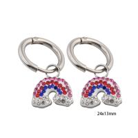 Huggie Hoop Drop Earring, 304 Stainless Steel, Rainbow, Vacuum Ion Plating, micro pave cubic zirconia & for woman & enamel, silver color, 24x13x2mm, Sold By Pair
