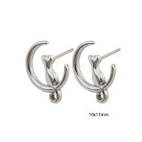 Stainless Steel Stud Earrings, 304 Stainless Steel, Vacuum Ion Plating, for woman, silver color, 16x13x2mm, Sold By Pair