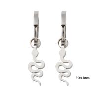 Huggie Hoop Drop Earring, 304 Stainless Steel, Vacuum Ion Plating, for woman, silver color, 30x13x2mm, Sold By Pair