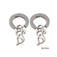 Huggie Hoop Drop Earring, 304 Stainless Steel, Cat, Vacuum Ion Plating, for woman, silver color, 26x14x2mm, Sold By Pair