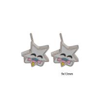 Stainless Steel Stud Earrings 304 Stainless Steel Star Vacuum Ion Plating for woman & enamel silver color Sold By Pair
