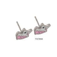 Stainless Steel Stud Earrings 304 Stainless Steel Vacuum Ion Plating for woman & enamel silver color Sold By Pair