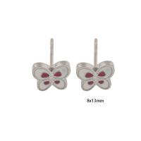 Stainless Steel Stud Earrings, 304 Stainless Steel, Butterfly, Vacuum Ion Plating, for woman & enamel, silver color, 8x13x2mm, Sold By Pair