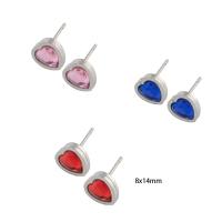 Stainless Steel Stud Earrings 304 Stainless Steel Heart Vacuum Ion Plating micro pave cubic zirconia & for woman Sold By Pair