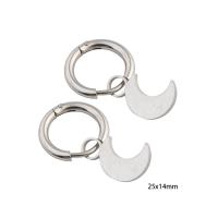 Huggie Hoop Drop Earring, 304 Stainless Steel, Moon, Vacuum Ion Plating, for woman, silver color, 25x14x2mm, Sold By Pair