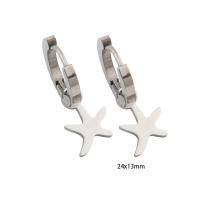 Huggie Hoop Drop Earring, 304 Stainless Steel, Star, Vacuum Ion Plating, for woman, silver color, 24x13x2mm, Sold By Pair