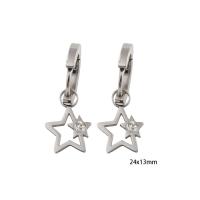 Huggie Hoop Drop Earring, 304 Stainless Steel, Star, Vacuum Ion Plating, micro pave cubic zirconia & for woman & enamel, silver color, 24x13x2mm, Sold By Pair