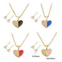 Cubic Zirconia Stainless Steel Jewelry Sets Stud Earring & necklace 304 Stainless Steel with Brass Heart Vacuum Ion Plating micro pave cubic zirconia & for woman & enamel Length Approx 51 cm Sold By Set