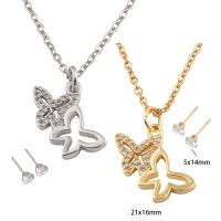 Cubic Zirconia Stainless Steel Jewelry Sets Stud Earring & necklace 304 Stainless Steel with Brass Butterfly Vacuum Ion Plating micro pave cubic zirconia & for woman Length Approx 50.2 cm Sold By Set