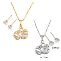 Cubic Zirconia Stainless Steel Jewelry Sets, Stud Earring & necklace, 304 Stainless Steel, with Brass, Swan, Vacuum Ion Plating, micro pave cubic zirconia & for woman, more colors for choice, Length:Approx 49.7 cm, Sold By Set