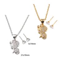 Cubic Zirconia Stainless Steel Jewelry Sets Stud Earring & necklace 304 Stainless Steel with Brass Butterfly Vacuum Ion Plating micro pave cubic zirconia & for woman Length Approx 49.5 cm Sold By Set
