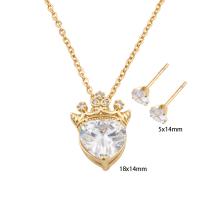 Cubic Zirconia Stainless Steel Jewelry Sets, Stud Earring & necklace, 304 Stainless Steel, with Brass, Vacuum Ion Plating, micro pave cubic zirconia & for woman, golden, Length:Approx 49 cm, Sold By Set