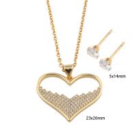 Cubic Zirconia Stainless Steel Jewelry Sets Stud Earring & necklace 304 Stainless Steel with Brass Heart Vacuum Ion Plating micro pave cubic zirconia & for woman golden Length Approx 49.5 cm Sold By Set