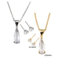 Cubic Zirconia Stainless Steel Jewelry Sets, Stud Earring & necklace, 304 Stainless Steel, Vacuum Ion Plating, micro pave cubic zirconia & for woman, more colors for choice, Length:Approx 49.5 cm, Sold By Set