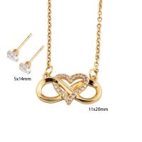 Cubic Zirconia Stainless Steel Jewelry Sets Stud Earring & necklace 304 Stainless Steel with Brass Heart Vacuum Ion Plating micro pave cubic zirconia & for woman golden Length Approx 52.3 cm Sold By Set