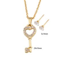 Cubic Zirconia Stainless Steel Jewelry Sets Stud Earring & necklace 304 Stainless Steel with Brass Key Vacuum Ion Plating micro pave cubic zirconia & for woman golden Length Approx 49.5 cm Sold By Set
