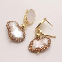 Cubic Zirconia Micro Pave Brass Earring, with Freshwater Pearl, fashion jewelry & different styles for choice & micro pave cubic zirconia & for woman, nickel, lead & cadmium free, Sold By Pair